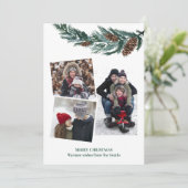 Cartes Pour Fêtes Annuelles Aquarelle Verdure Pin vert rustique Bouton de cône (Debout devant)