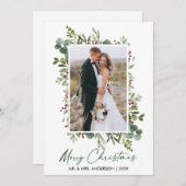 Cartes Pour Fêtes Annuelles Aquarelle Vert Berries Calligraphie Vert Encre (Devant / Derrière)