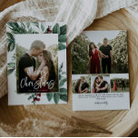 Cartes Pour Fêtes Annuelles Aquarelle Vert Berries rouges Photo<br><div class="desc">Il s'agit d'une joyeux carte à deux faces de Noël avec typographie script moderne,  aquarelle verte & feuillage et photo ovale. Comprend 5 photos au total. Photos de prostooleh / Freepik.</div>