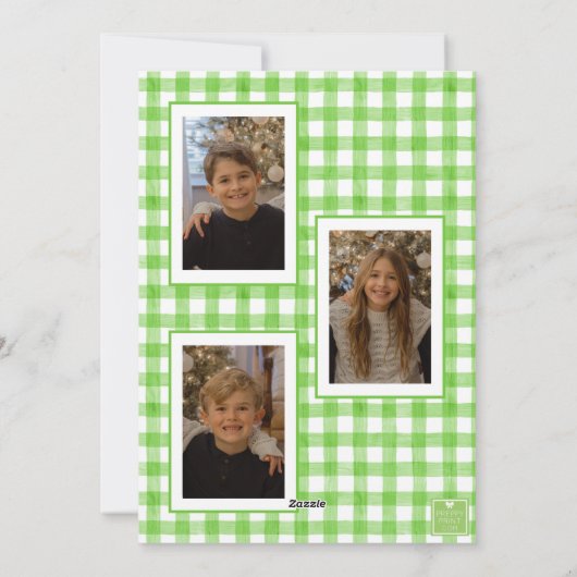 Cartes Pour Fêtes Annuelles Aquarelle Vert En vichy Bow Photo de Noël (Dos)