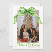 Cartes Pour Fêtes Annuelles Aquarelle Vert En vichy Bow Photo de Noël (Devant)