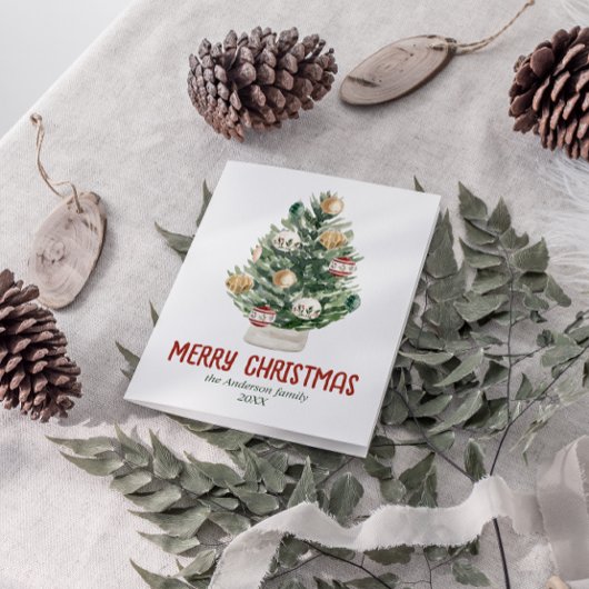 Cartes Pour Fêtes Annuelles Aquarelle Vert Ornements Arbre Joyeux Noël