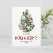 Cartes Pour Fêtes Annuelles Aquarelle Vert Ornements Arbre Photo Noël (Debout devant)