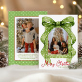 Cartes Pour Fêtes Annuelles Aquarelle Vert Polka Dot Bow Photo de Noël