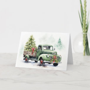 Cartes Pour Fêtes Annuelles Aquarelle Vert Rétro Chariot de Noël