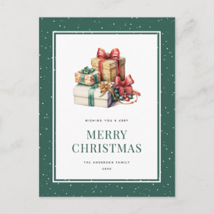 Cartes Pour Fêtes Annuelles Aquarelle verte Cadeaux de Noël Neige