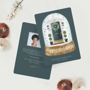 Cartes Pour Fêtes Annuelles Aquarelle verte Festive Porte Globe des neiges