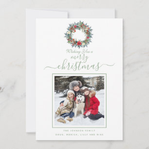 Cartes Pour Fêtes Annuelles Aquarelle verte légère plaid Joyeux Noël Photo