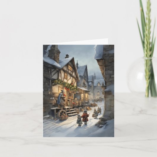Cartes Pour Fêtes Annuelles Aquarelle Village de Noël Blanc (Devant)
