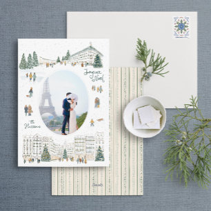 Cartes Pour Fêtes Annuelles Aquarelle Ville d'hiver