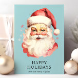 Cartes Pour Fêtes Annuelles Aquarelle Vintage bleue Noël du Père Noël<br><div class="desc">Envoyez des salutations festives avec notre Carte de Noël Vintage d'Aquarelle Bleue au Père Noël! Cette carte de charme présente une illustration nostalgique de l'aquarelle du Père Noël dressée contre un arrière - plan vibrant, ornée de délicats flocons de neige. Idéal pour répandre la joie des fêtes, cette carte capture...</div>