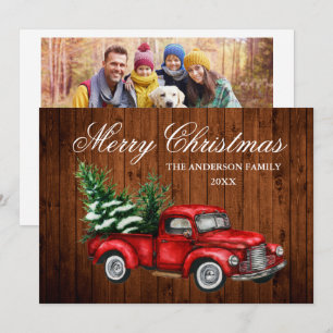 Cartes Pour Fêtes Annuelles Aquarelle Vintage Camion rouge Bois de Noël Photo