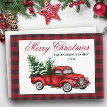Aquarelle Vintage Camion rouge Joyeux Noël Plaid