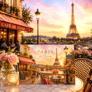 Cartes Pour Fêtes Annuelles Aquarelle Vintage Coucher de Soleil Paris France V