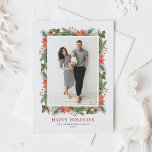 Cartes Pour Fêtes Annuelles Aquarelle vintage Poinsettia et verdure Photo<br><div class="desc">Répandez la joie festive avec notre carte postale de vacances photo personnalisable avec aiguilles de pin aquarelle, poinsettia, cônes d'hiver et de pin. Ce design vintage allie la beauté d'éléments aquarelle peints à la main comme des branches de pin, des pinecones, des poinsettias vibrantes et des fraises d'hiver pour encadrer...</div>