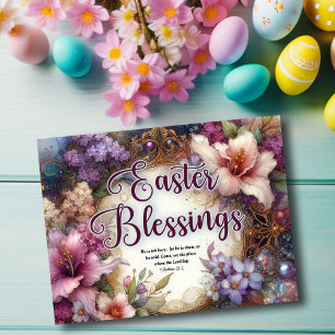 Cartes Pour Fêtes Annuelles Aquarelle violet Floral Pâques bénédiction chrétie