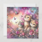 Cartes Pour Fêtes Annuelles Aquarelle violet rose blanc chatons Valentine (Devant)