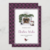 Cartes Pour Fêtes Annuelles Aquarelle violette plaid voeux de Noël (Devant / Derrière)