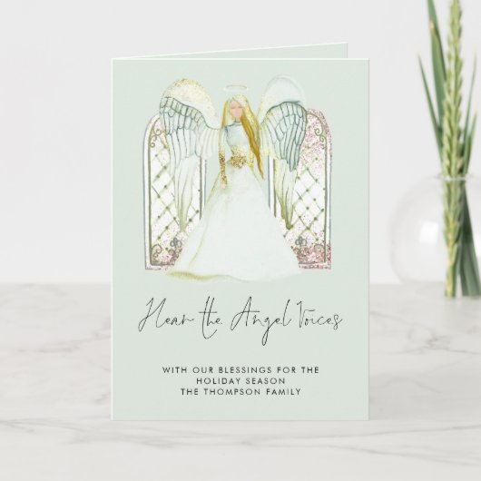Cartes Pour Fêtes Annuelles Aquarelle Whimsical Angel Voices Lyrics Script (Devant)