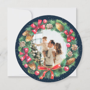 Cartes Pour Fêtes Annuelles Aquarelle Wreath Blue Photo Noël
