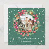 Cartes Pour Fêtes Annuelles Aquarelle Wreath Stars Green Photo Noël (Devant)