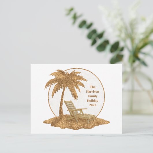 Cartes Pour Fêtes Annuelles Arbre à palmier Gold Parties scintillant avec text (Debout devant)