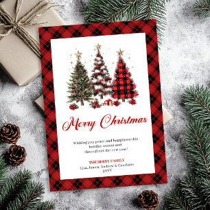 Cartes Pour Fêtes Annuelles Arbre de Noël à carreaux de buffle accent doré art