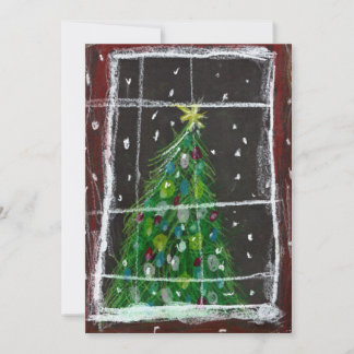 Cartes Pour Fêtes Annuelles Arbre De Noël À La Fenêtre Aux Lumières De La Nuit