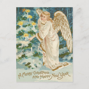 Cartes Pour Fêtes Annuelles Arbre de Noël à l'ange allumant des bougies