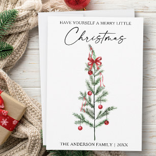 Cartes Pour Fêtes Annuelles Arbre de Noël à l'aquarelle avec ruban rouge calli