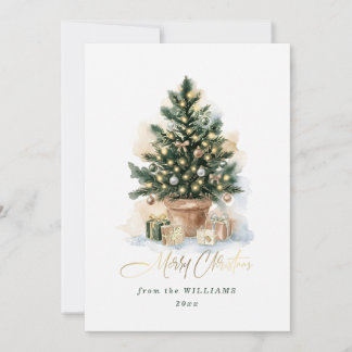 Cartes Pour Fêtes Annuelles Arbre de Noël à l'aquarelle élégant sans photo