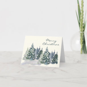 Cartes Pour Fêtes Annuelles Arbre de Noël à l'aquarelle élégant vert forêt
