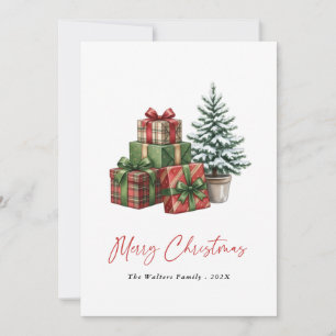 Cartes Pour Fêtes Annuelles Arbre de Noël à l'aquarelle moderne non photo