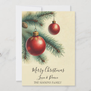 Cartes Pour Fêtes Annuelles Arbre de Noël à l'aquarelle vintage joyeux et lumi