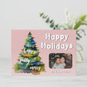 Cartes Pour Fêtes Annuelles Arbre de Noël Aquarelle de neige rose (Debout devant)