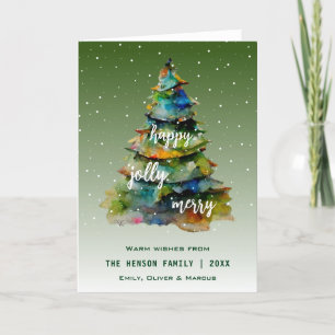 Cartes Pour Fêtes Annuelles Arbre de Noël Aquarelle Joyeux Jolly Happy