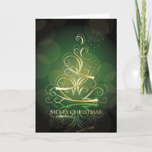 Cartes Pour Fêtes Annuelles Arbre de Noël au ruban d'or pour Noël vert (Devant)