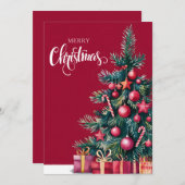 Cartes Pour Fêtes Annuelles Arbre de Noël avec aquarelle (Devant / Derrière)