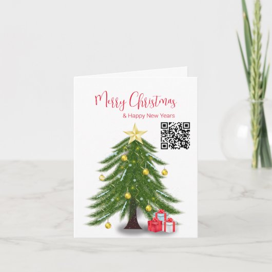 Cartes Pour Fêtes Annuelles Arbre de Noël avec cadeau rouge (Devant)