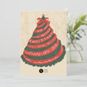 Cartes Pour Fêtes Annuelles Arbre de Noël avec ruban à main (Debout devant)