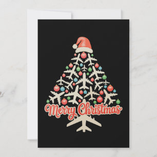 Cartes Pour Fêtes Annuelles Arbre de Noël Avion Pilote Xmas Vacances Famille