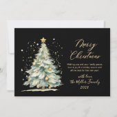 Cartes Pour Fêtes Annuelles Arbre de Noël Black Gold Script (Devant)