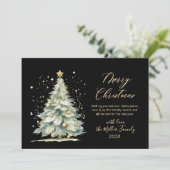 Cartes Pour Fêtes Annuelles Arbre de Noël Black Gold Script (Debout devant)