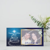 Cartes Pour Fêtes Annuelles Arbre de Noël blanc abstrait sur rougeoyer bleu (Debout devant)