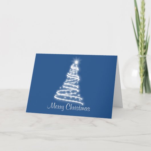 Cartes Pour Fêtes Annuelles Arbre de Noël blanc arrière - plan bleu (Devant)