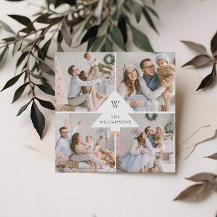 Cartes Pour Fêtes Annuelles Arbre de Noël blanc moderne Monogramme Quatre phot