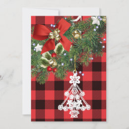 Cartes Pour Fêtes Annuelles Arbre de Noël blanc personnalisé à carreaux de Buf