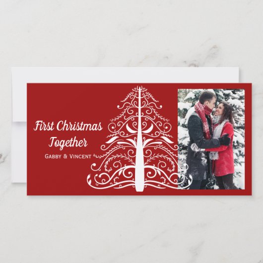 Cartes Pour Fêtes Annuelles Arbre de Noël blanc Rouge premier Noël ensemble (Devant)