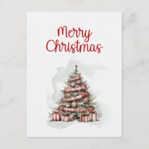 Cartes Pour Fêtes Annuelles Arbre de Noël blanc rouge traditionnel