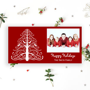 Cartes Pour Fêtes Annuelles Arbre de Noël blanc sur Red Happy Holidays